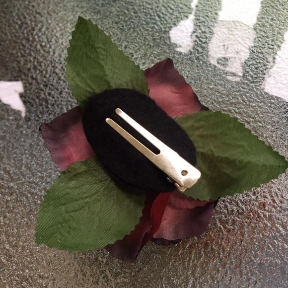 Deep Burgundy Floral Pinup Goth Hair Clip - Picture 3 of 3